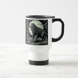 Black and white Vintage Werewolf Ai Art Travel Mug
