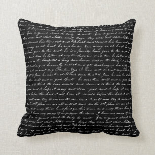 Black and White Vintage Writing Abstract Art Cushion