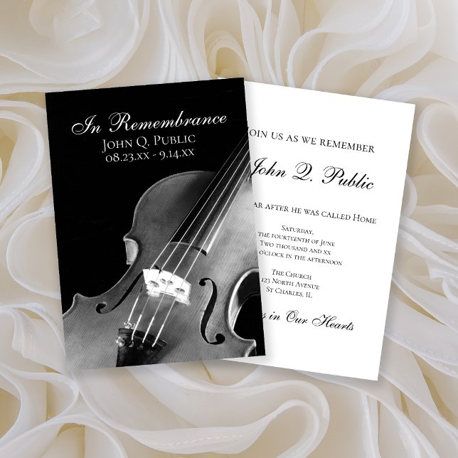 Black and White Violin Musician Death Anniversary Invitation (Creator Uploaded)