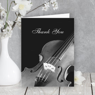 Black and White Violin Musician Funeral Sympathy Thank You Card