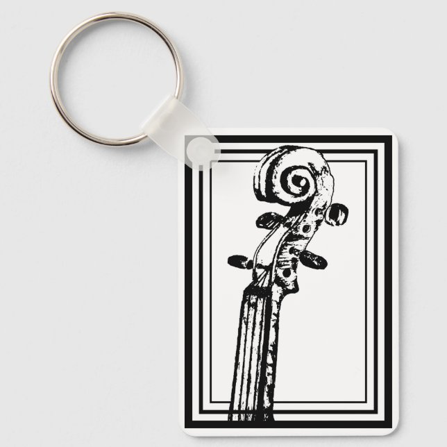 Black and White Violin Scroll with Black Outlines Key Ring (Front)