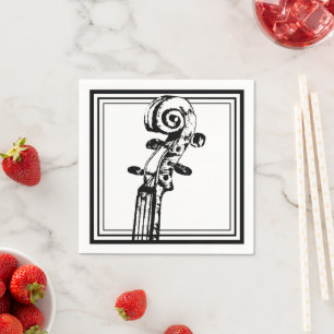 Black and White Violin Scroll with Black Outlines Napkin