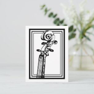 Black and White Violin Scroll with Black Outlines Postcard