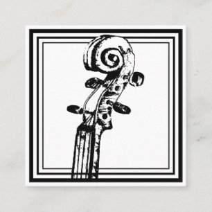 Black and White Violin Scroll with Black Outlines Square Business Card