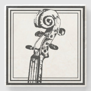 Black and White Violin Scroll with Black Outlines Stone Coaster