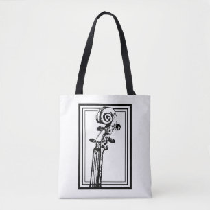 Black and White Violin Scroll with Black Outlines Tote Bag
