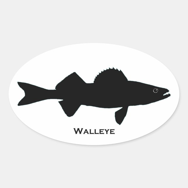 Black and White Walleye Logo Oval Sticker (Front)