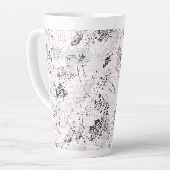 Black and white wallpaper with a beautiful leaf de latte mug (Left Angle)