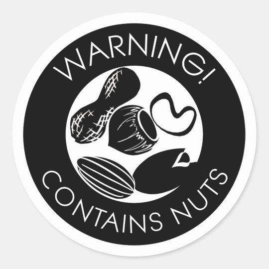 Black And White Warning Contains Nuts Symbol Classic Round Sticker