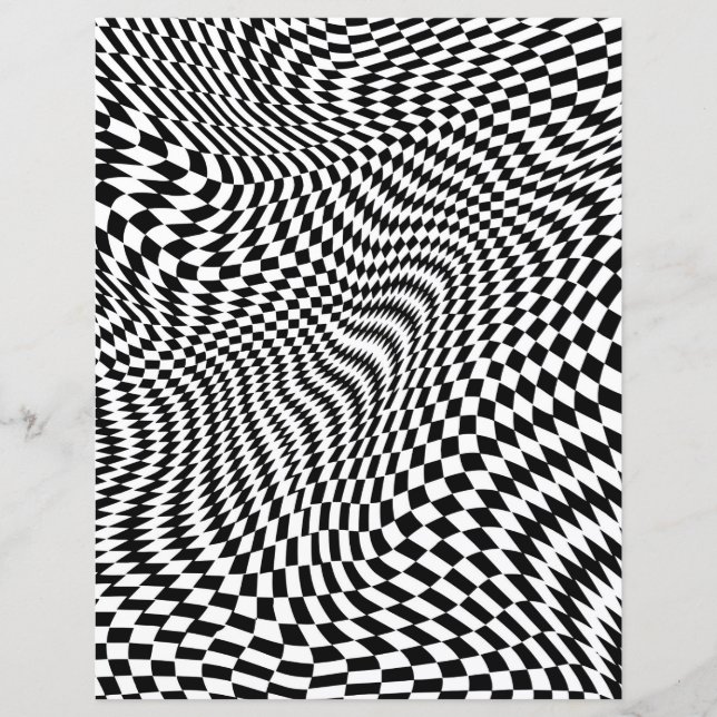 Black and White Warped Checkers Scrapbook Paper (Front)