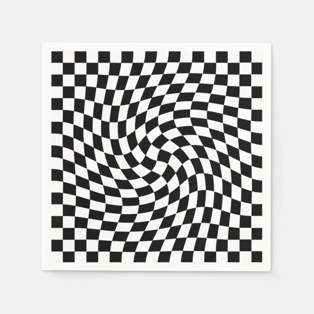 Black and White Warped Chequered Pattern Napkin (Front)