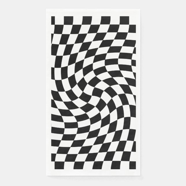 Black and White Warped Chequered Pattern Napkin (Front)