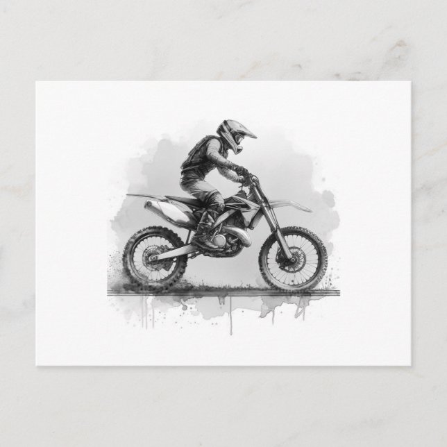 Black and White Water Colour Dirt Bike  Holiday Postcard (Front)