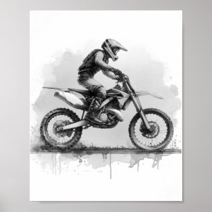 Black and White Water Colour Dirt Bike  Poster