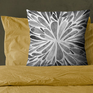 Black and white watercolor abstract floral burst cushion