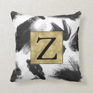 Black and White Watercolor Abstract Monogram Cushion