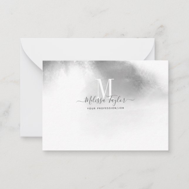 Black and White Watercolor Abstract Monogrammed Card (Front)