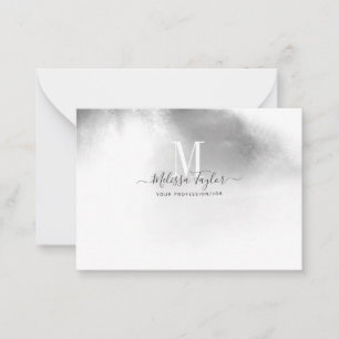 Black and White Watercolor Abstract Monogrammed Card