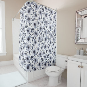 Black and White Watercolor Anemones Floral  Shower Curtain