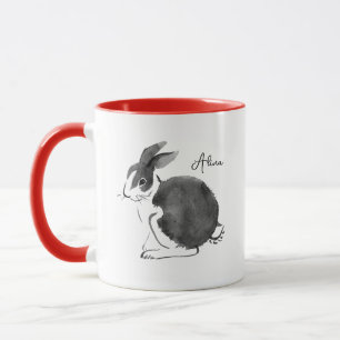 Black and White Watercolor Bunny  Mug