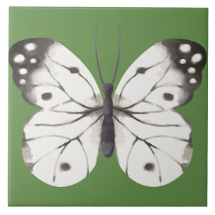 Black and White Watercolor Butterfly Ceramic Tile