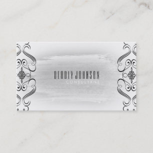 Black and White Watercolor Damask Curves Plain Business Card