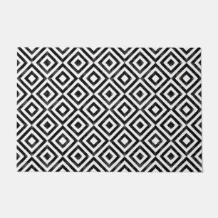 Black and White Watercolor Diamond Pattern Doormat
