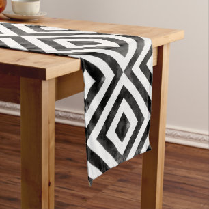 Black and White Watercolor Diamond Pattern Medium Table Runner