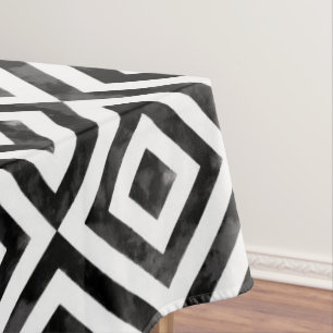 Black and White Watercolor Diamond Pattern Tablecloth