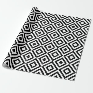 Black and White Watercolor Diamond Pattern Wrapping Paper