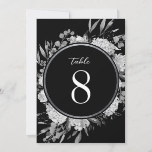 Black and White Watercolor Floral Table Number