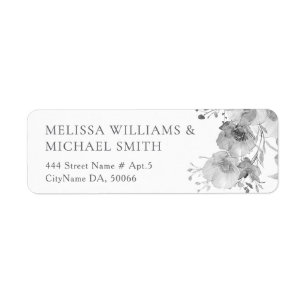 Black And White Watercolor Flower Wedding Return Address Label