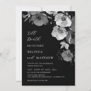 Black And White Watercolor Flowers Casual Wedding Invitation
