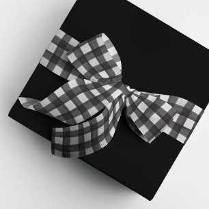 Black and White Watercolor Gingham Satin Ribbon