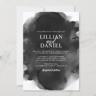 Black and White Watercolor Photo Wedding Invitation