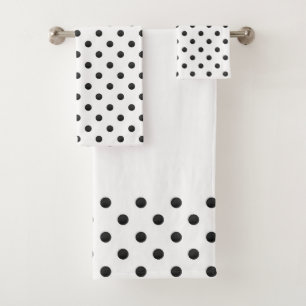 Black and White Watercolor Polka Dots Bath Towel Set