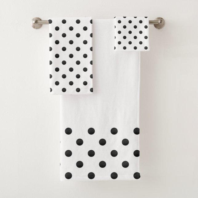 Black and White Watercolor Polka Dots Bath Towel Set (Insitu)
