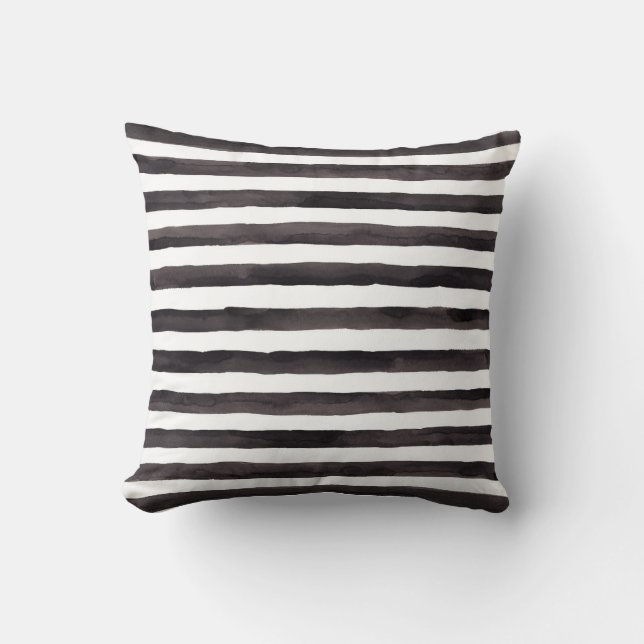 Black and White watercolor stripe pillow (Front)