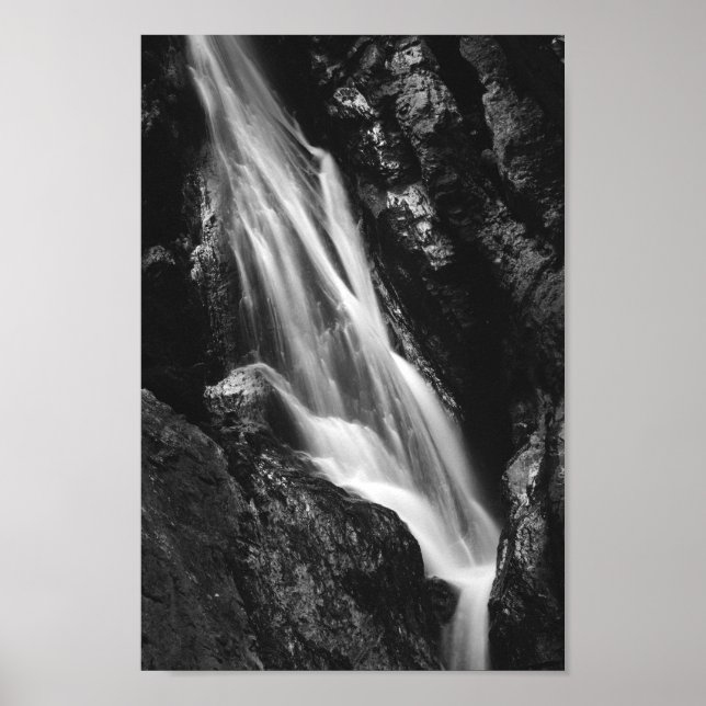 Black and white waterfall in Hell Gorge, Slovenia Poster (Front)