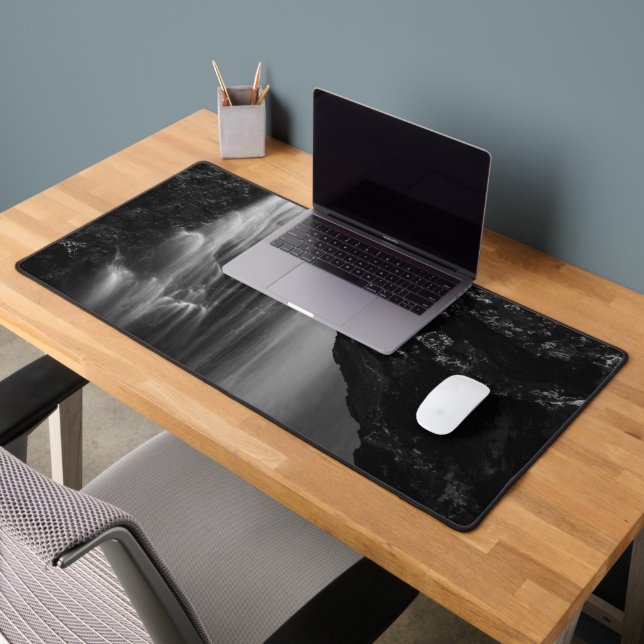 Black and white waterfall long exposure desk mat (Office 2)