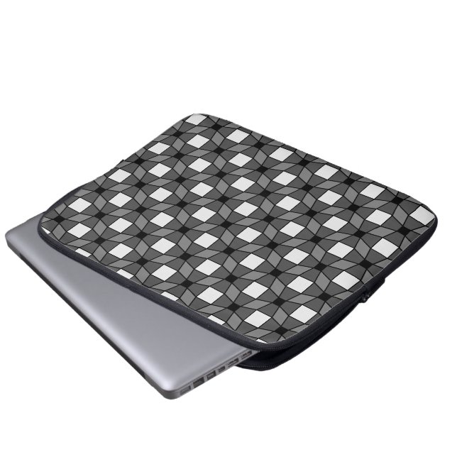 BLack and White Wave Optical Illusion Pattern Laptop Sleeve (Front Bottom)