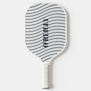 Black and White Wave Pattern Modern Monogram  Pickleball Paddle