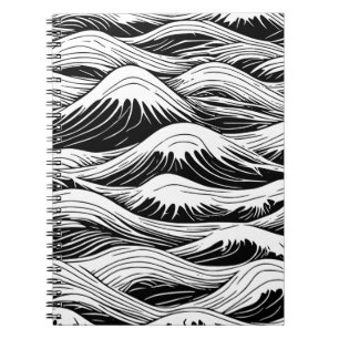 Black and White Wave Pattern Notebook