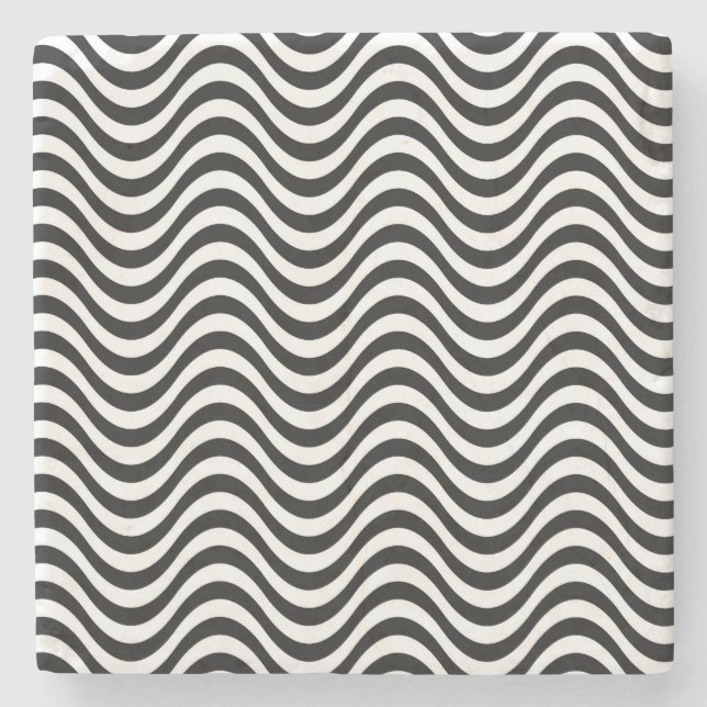 Black and White Waves Stone Coaster (Front)