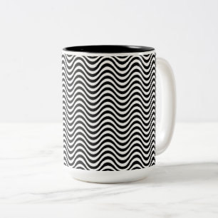 Black and White Waves Two-Tone Coffee Mug