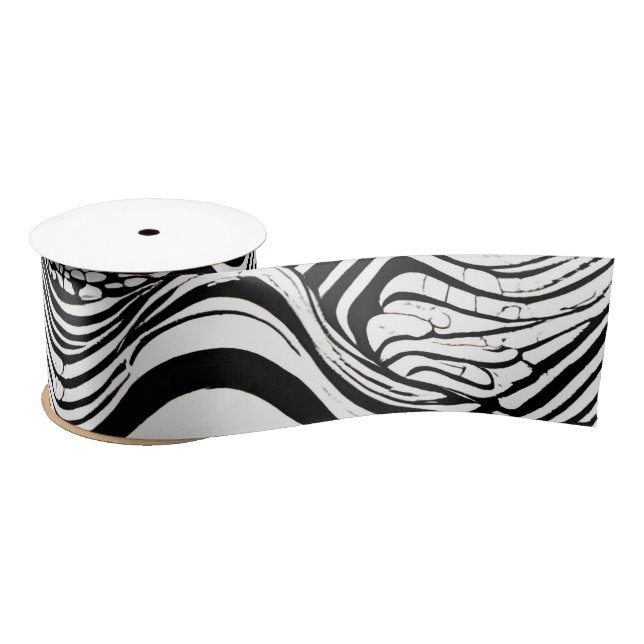 Black and White Wavy Abstract Satin Ribbon (Spool)
