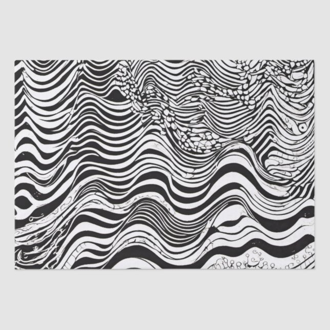 Black and White Wavy Abstract Tissue Paper (Front)