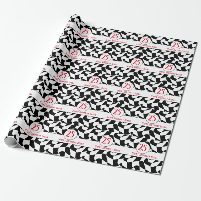 black and white wavy chequered, paper plates (Unrolled)