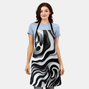 Black And White Wavy Op Art, Apron