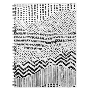 Black and white wavy pattern. Hand-drawn ornament Notebook